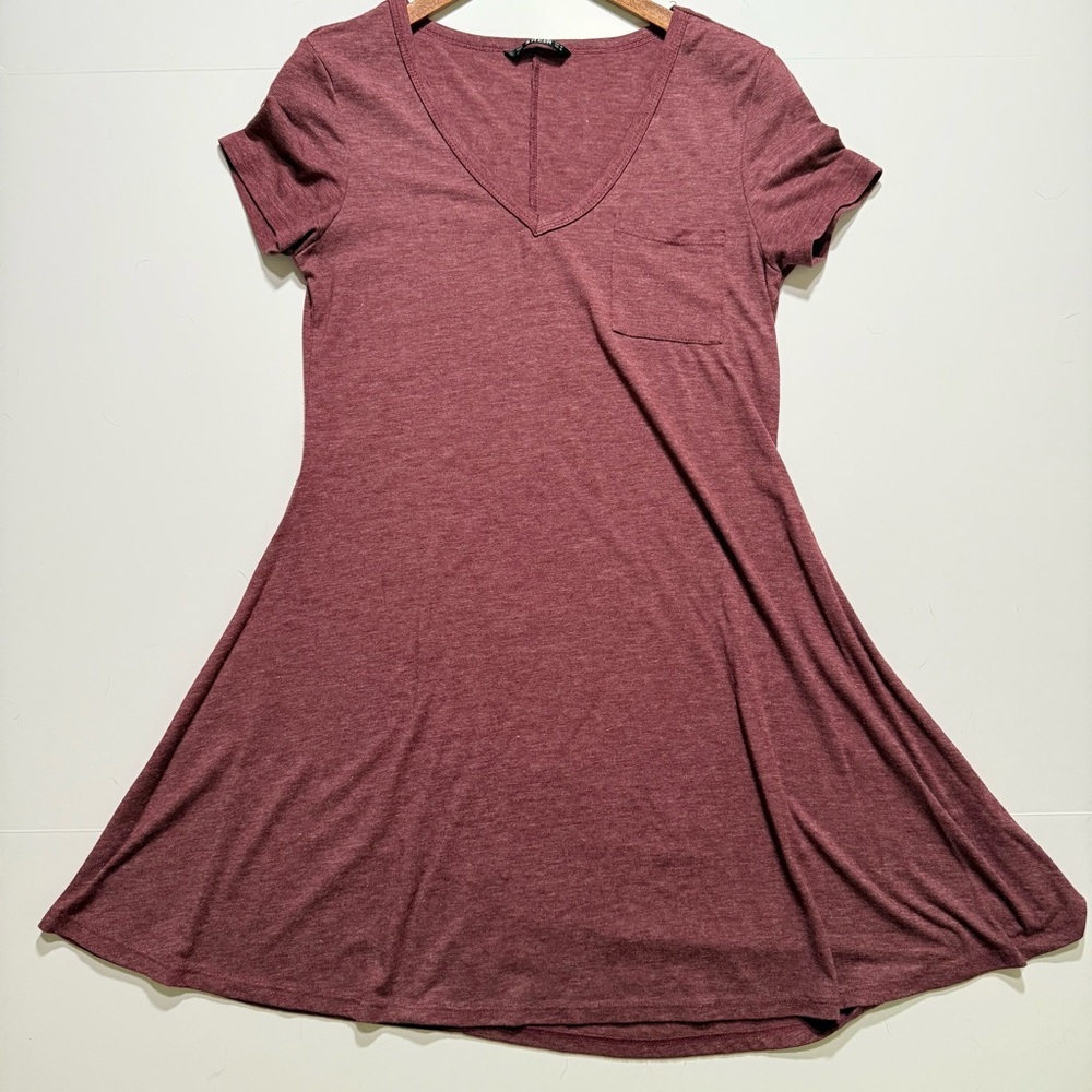SHEIN Women’s Long V Neck Chest Pocket Tshirt Dress Purple, M